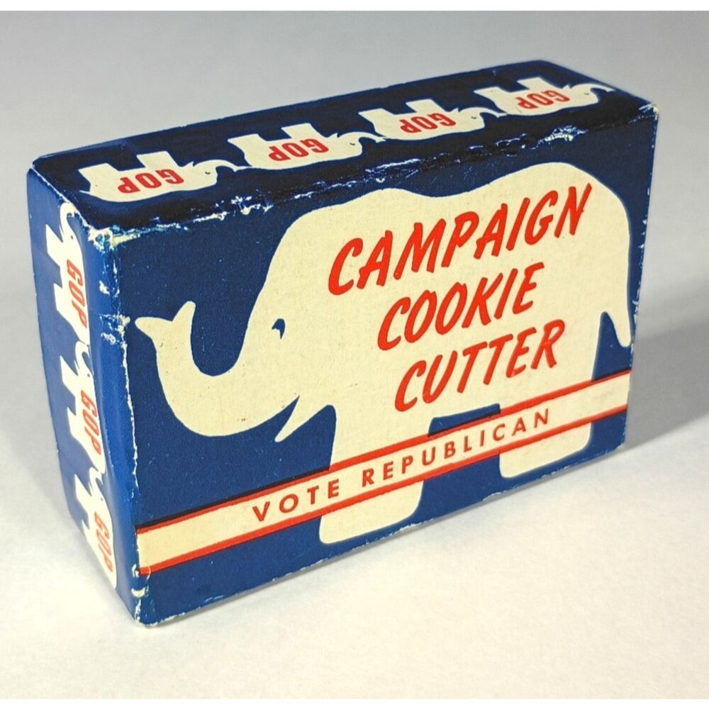 Vtg GOP Elephant Republican Campaign Metal Cookie Cutter w/ Box Politics